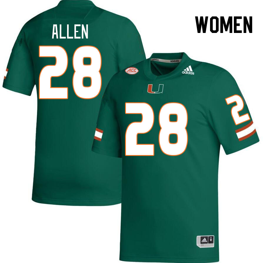 Women #28 Ajay Allen Miami Hurricanes College Football Jerseys Stitched Sale-Green - Click Image to Close